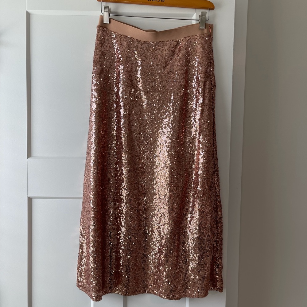 Rose gold sequin midi skirt
